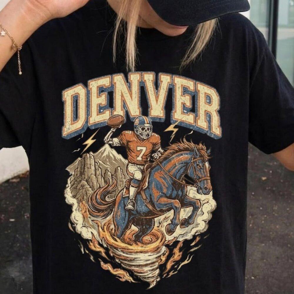 Denver Football Shirt, Broncos Tee, Skeleton Rider T-Shirt